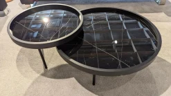 2 Satztisch H 630 Luna Platten MDF Softlack Tiefschwarz Einlage Nero Marquina Schwarz Füße Metall Tiefschwarz Lackiert