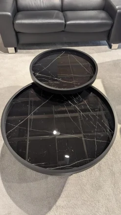 2 Satztisch H 630 Luna Platten MDF Softlack Tiefschwarz Einlage Nero Marquina Schwarz Füße Metall Tiefschwarz Lackiert