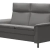 2 Sitzer Sofa Aurora Leder Paloma Silver Grey Grau Füße Edelstahl Poliert Rund