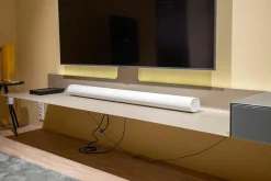 Air-Board ARL 2000 Metall Champagne Matt Pulverbeschichtet Beige Grau Front und Auflage Colour Glas Granit Grau Inklusive Beleuchtung Und Mediaparket