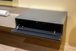 Air-Board ARL 2000 Metall Champagne Matt Pulverbeschichtet Beige Grau Front und Auflage Colour Glas Granit Grau Inklusive Beleuchtung Und Mediaparket