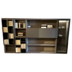 Anbaukombination Wall System Lack Matt Tortora Piombo Grau Vitrine Rauchglas