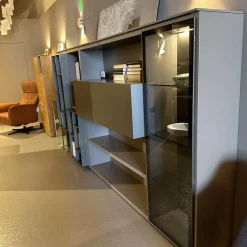 Anbaukombination Wall System Lack Matt Tortora Piombo Grau Vitrine Rauchglas