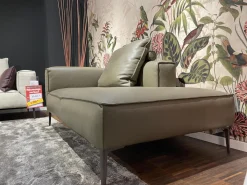 Anbausofa Leder Lipano Oliva Grün Fuß Lackiert Matt Bronze Mit Hocker Lounge Ville Und Rückenkissen