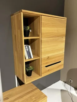 Anbauwand Ameno Wildeiche Massiv Bianco Geölt Inklusive LED Beleuchtung