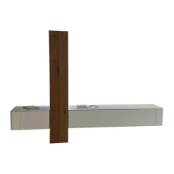 Anbauwand Gentis Lack Weiß Akzent Kernnussbaum Naturstamm Mit Beleuchtung