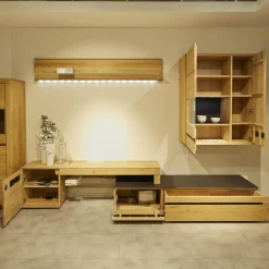 Anbauwand Laguna Wildeiche Massiv Bianco Geölt Mit LED-Beleuchtung