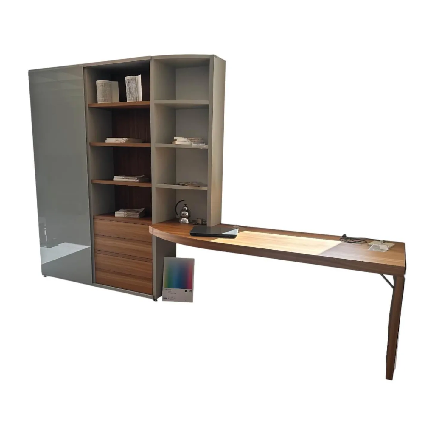 Anbauwand Mega Design Lack Seidengrau Grau Akzent Kernnussbaum