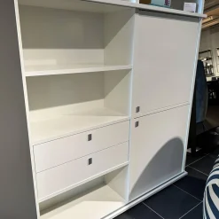 Anbauwand Studimo Lack Matt Kristallweiß Klappgriff Alufarbig Silber Schiebetür Glas Optiwhite Anthrazit