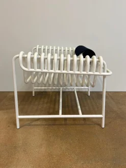 Armlehnstuhl 22 24 Gestell Gebogenes Stahlrohr Verkehrsweiß Weiß Pulverbeschichtet Mit Rückenrolle