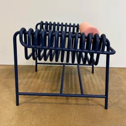 Armlehnstuhl 22 24 Gestell Gebogenes Stahlrohr Kobaltblau Blau Pulverbeschichtet Mit Rückenrolle