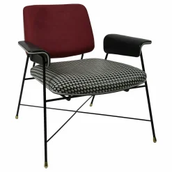 Armlehnstuhl Bauhaus Rücken Leder Kashmir Rubis Rot Sitz Leder Textur Day Pacman Schwarz Weiß Gemustert Gestell Schwarz Matt