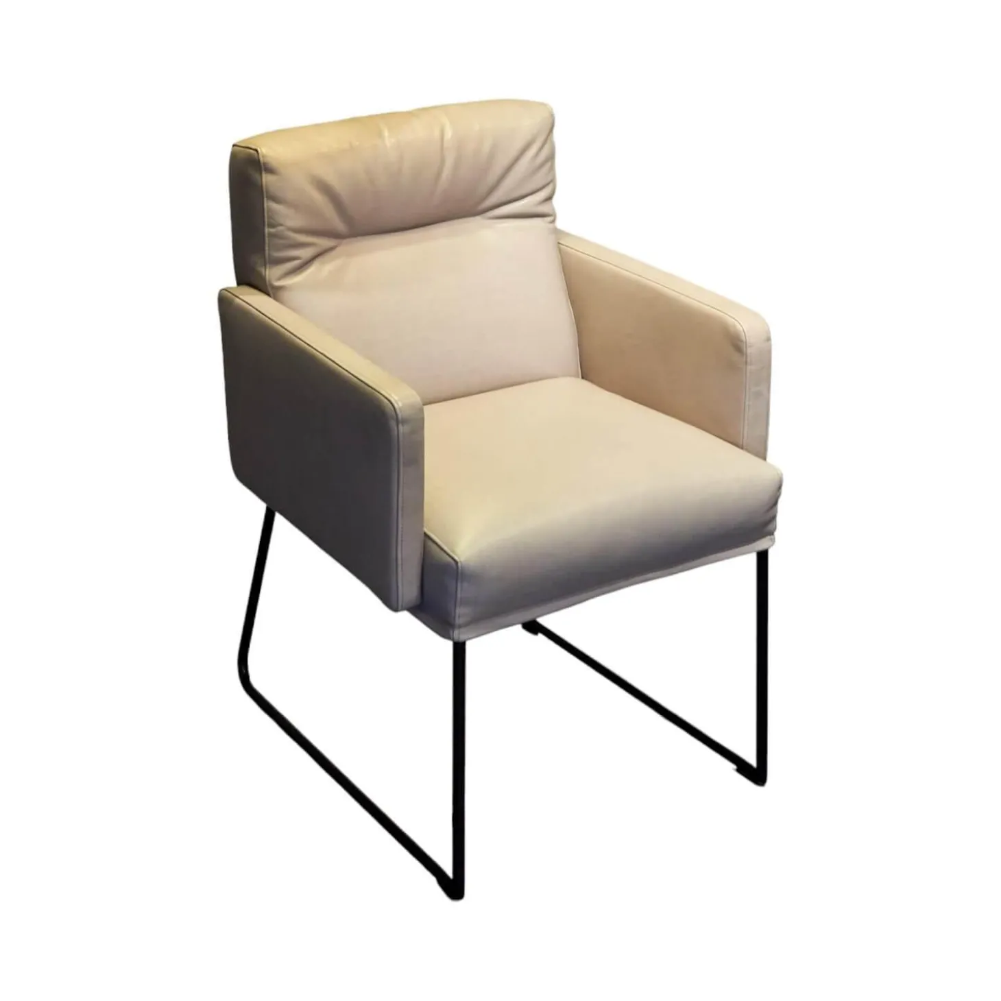 Armlehnstuhl Leder Anilin Steingrau Gestell Schwarz