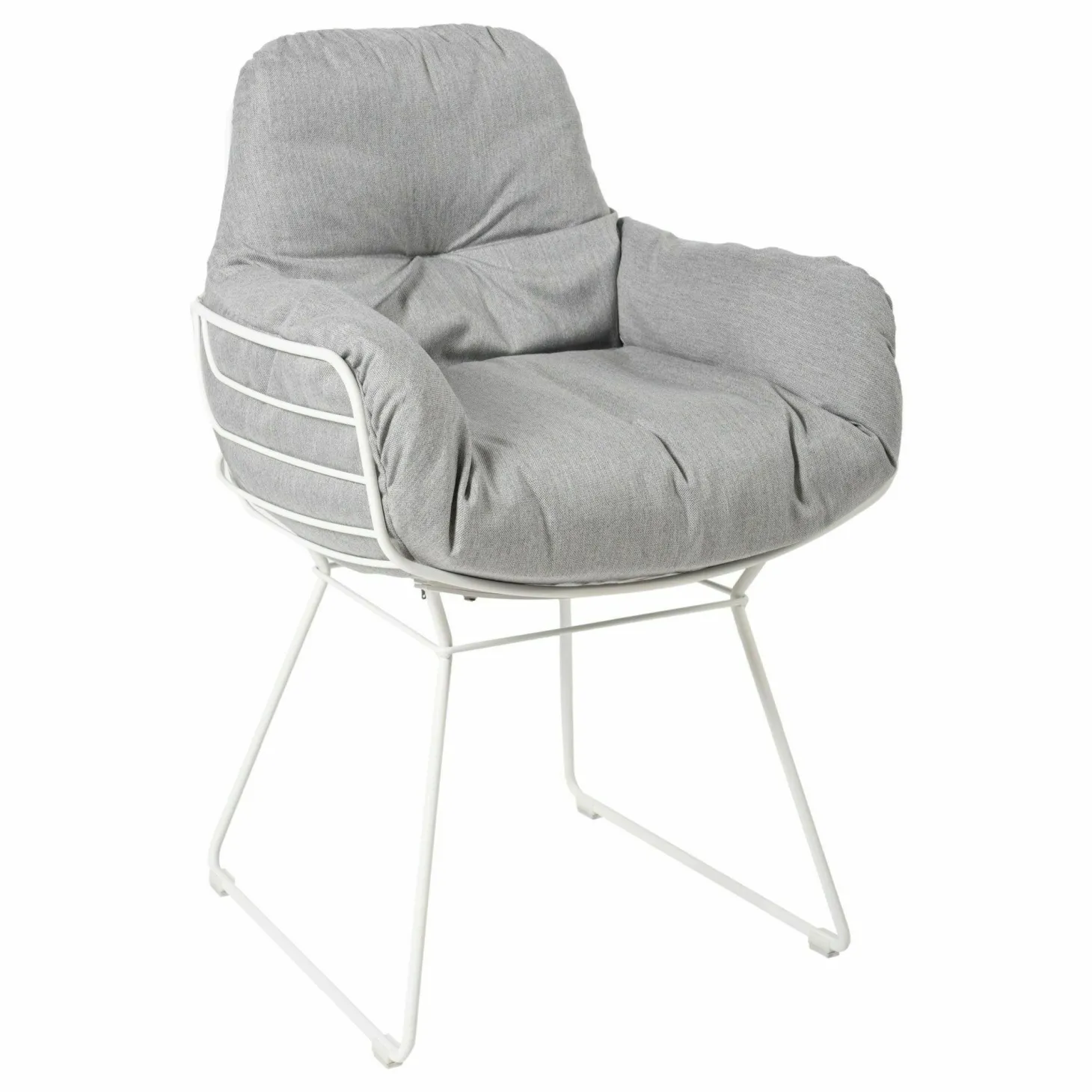 Armlehnstuhl Leyasol High Outdoor Uni Stoff Sunbrella Nattè Grey Chinè Grau Drahtgestell Verkehrsweiss