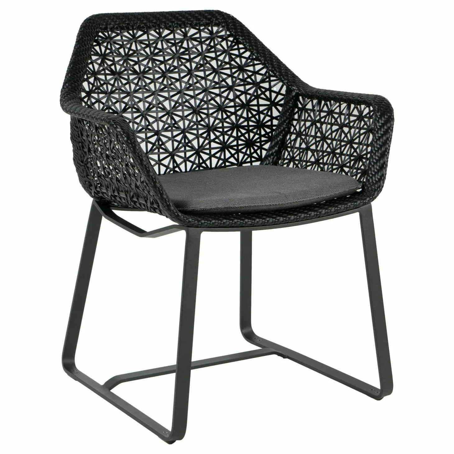 Armlehnstuhl Maia Geflecht Fiber Chestnut Grau Gestell Aluminium Manganese Grau Inklusive Sitzkissen Terain Laminate 257