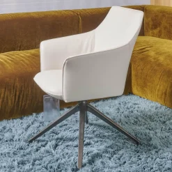 Armlehnstuhl Mara Cruz Bezug Leder Senso 9050 Pampas Weiß Drehgestell Epoxy E.220