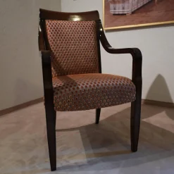 Armlehnstuhl Modell orly 9620mit Sichtholz Stoff Bezug Goldgelb Braun Toul 33 118 Sichtholzgestell Gebeizt und Lackiert