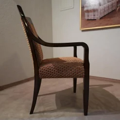 Armlehnstuhl Modell orly 9620mit Sichtholz Stoff Bezug Goldgelb Braun Toul 33 118 Sichtholzgestell Gebeizt und Lackiert