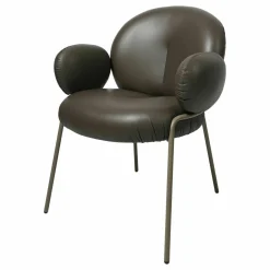 Armlehnstuhl Nana Leder Opium Plaza Brau Graun 80018 Cat. 154 Stahlgestell Beigegrau ME006 lackiert