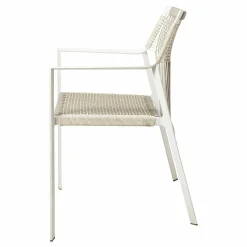 Armlehnstuhl Nodi Geflecht Canax Linen 10 Weiß Gestell Stahl Pulverbeschichtet Weiß
