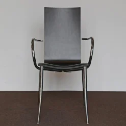 Armlehnstuhl Olly Tango Ausführung Ebenholzfarbener Ahorn Gestell Stahl Verchromt Stapelbar