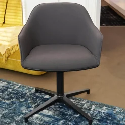 Armlehnstuhl Softshell Bezug Stoff Plano Dunkelgrau 4 Stern Gestell Drehbar Aus Aluminium Pulverbeschichtet Basic Dark Schwarz