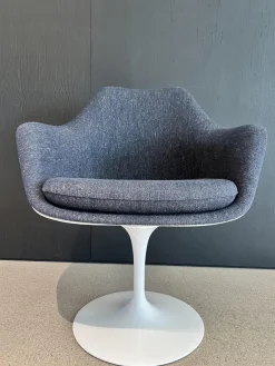 Armlehnstuhl Tulip Bezug Stoff 17 Ex Navy Blau Drehbar Gestell Moulded Fiberglass Weiß Tellerfuß