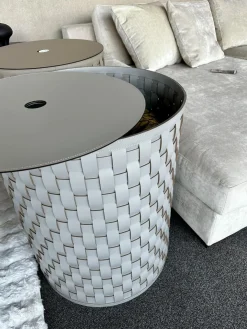 Aufbewahrungskorb Demetra Handgewebt Leder Light Grey Hellgrau