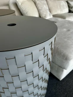 Aufbewahrungskorb Demetra Handgewebt Leder Light Grey Hellgrau