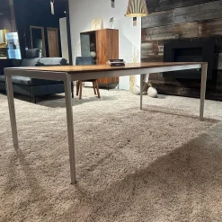 Auszugtisch Tak Platte Nussbaum Naturöl Gestell Metall Edelstahl Finish Mit Einlegeplatte