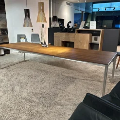 Auszugtisch Tak Platte Nussbaum Naturöl Gestell Metall Edelstahl Finish Mit Einlegeplatte