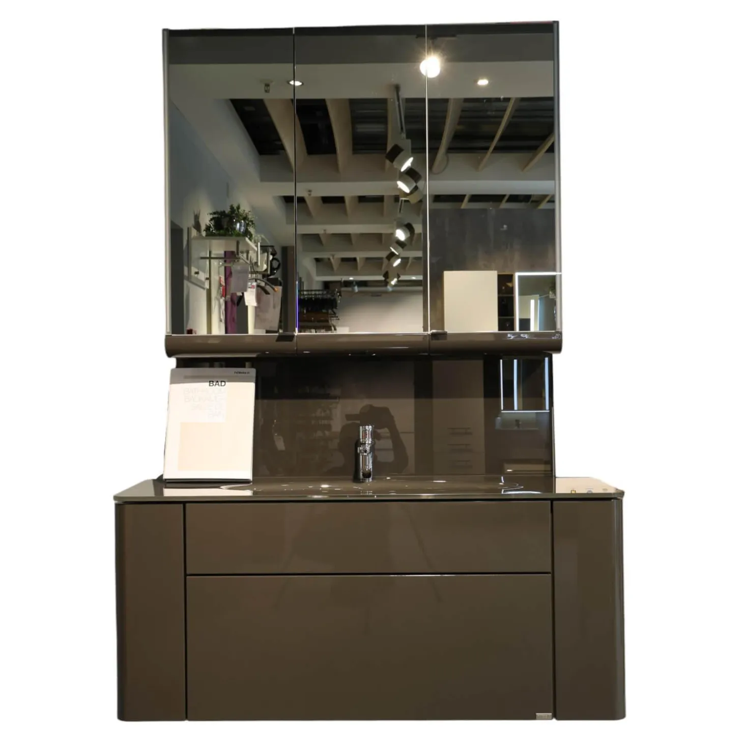 Badkombination Gentis Bad Hinterlackiertes Glas Lack Hochglanz Grau Mit LED Beleuchtung