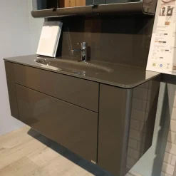 Badkombination Gentis Bad Hinterlackiertes Glas Lack Hochglanz Grau Mit LED Beleuchtung