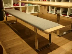 Bank Nox Bezug Stoff Canvas 134 Mittelgrau Korpus Eiche Weiß Geölt Metallkufen Gestell Chrom Glänzend Ohne Tisch Und Stühle