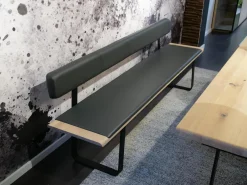 Bank Nox Eiche Naturöl Bezug Leder 70241 Anthrazit Metallkufe Schwarz