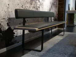 Bank Nox Eiche Naturöl Bezug Leder 70241 Anthrazit Metallkufe Schwarz