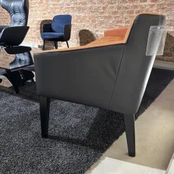 Bank William Innen Stoff Tekla Mandarin F Orange Außen Leder Nappa Stahlblau Schwarz Füße Buche Schwarz