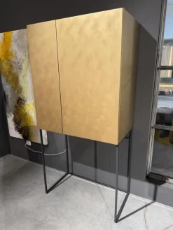 Barschrank 3900 C Lack Gold Gebürstet Gestell Schwarz Rückwand Spiegel Inklusive LED Beleuchtung