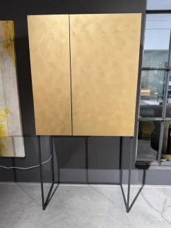 Barschrank 3900 C Lack Gold Gebürstet Gestell Schwarz Rückwand Spiegel Inklusive LED Beleuchtung