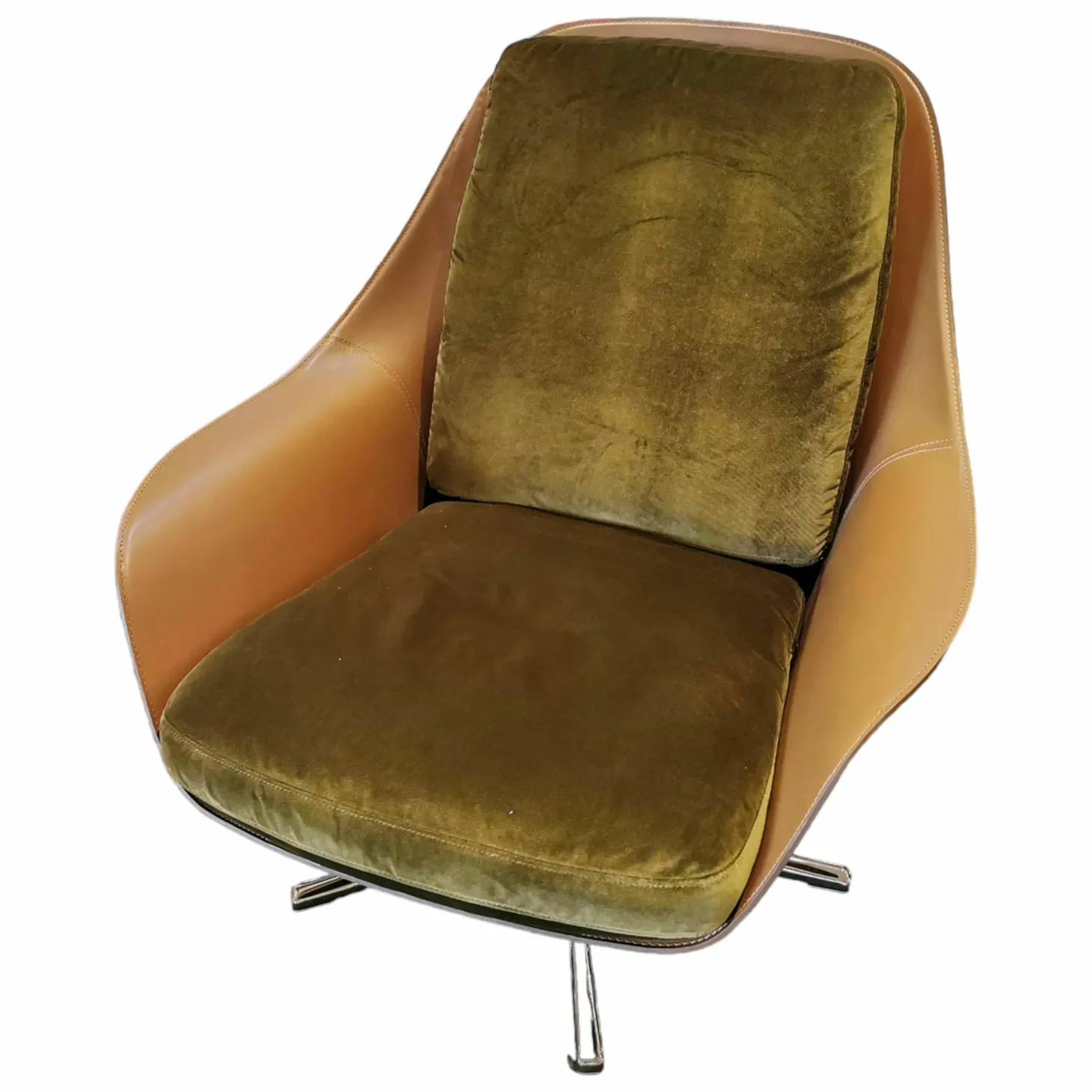 Beistellsessel Sveva Stoff Eldorado 1559 Olivgrün Außen Braun Gestell Champagner