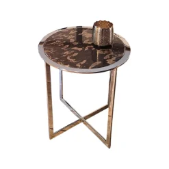 Beistelltisch 1350 II Charme Platte Stein Leopard Grau Unterbau Hochglanz Chrom