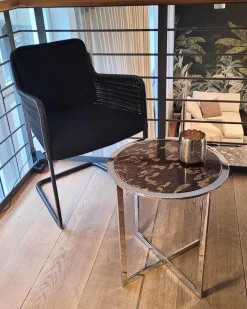 Beistelltisch 1350 II Charme Platte Stein Leopard Grau Unterbau Hochglanz Chrom