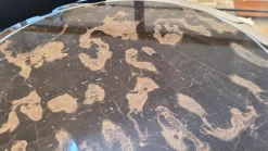 Beistelltisch 1350 II Charme Platte Stein Leopard Grau Unterbau Hochglanz Chrom