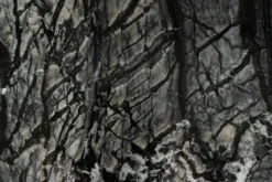 Beistelltisch Adrian 50R Platte Marmor Kenya MR2 Gestell Schwarz Matt Lackiert