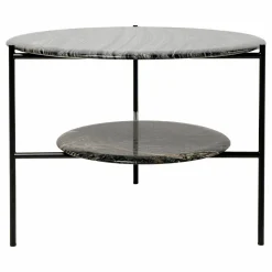 Beistelltisch Adrian 70R Platte Marmor Kenya MR2 Gestell Schwarz Matt Lackiert