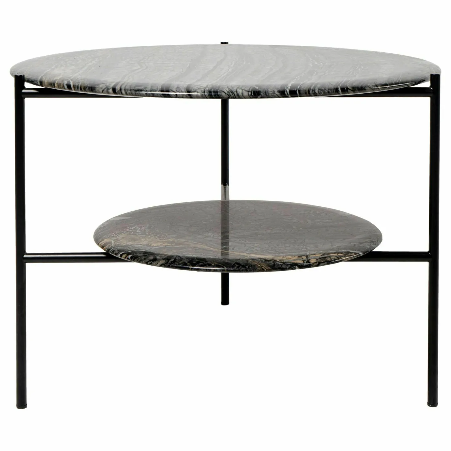 Beistelltisch Adrian 70R Platte Marmor Kenya MR2 Gestell Schwarz Matt Lackiert