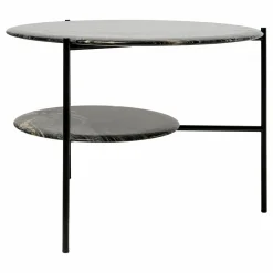 Beistelltisch Adrian 70R Platte Marmor Kenya MR2 Gestell Schwarz Matt Lackiert