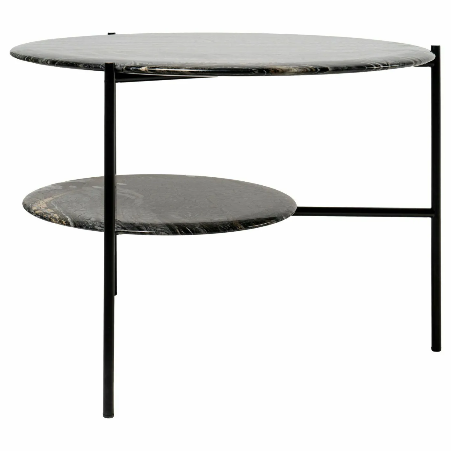 Beistelltisch Adrian 70R Platte Marmor Kenya MR2 Gestell Schwarz Matt Lackiert