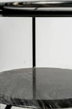 Beistelltisch Adrian 70R Platte Marmor Kenya MR2 Gestell Schwarz Matt Lackiert