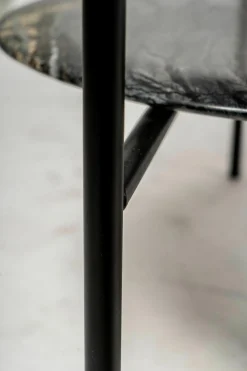 Beistelltisch Adrian 70R Platte Marmor Kenya MR2 Gestell Schwarz Matt Lackiert